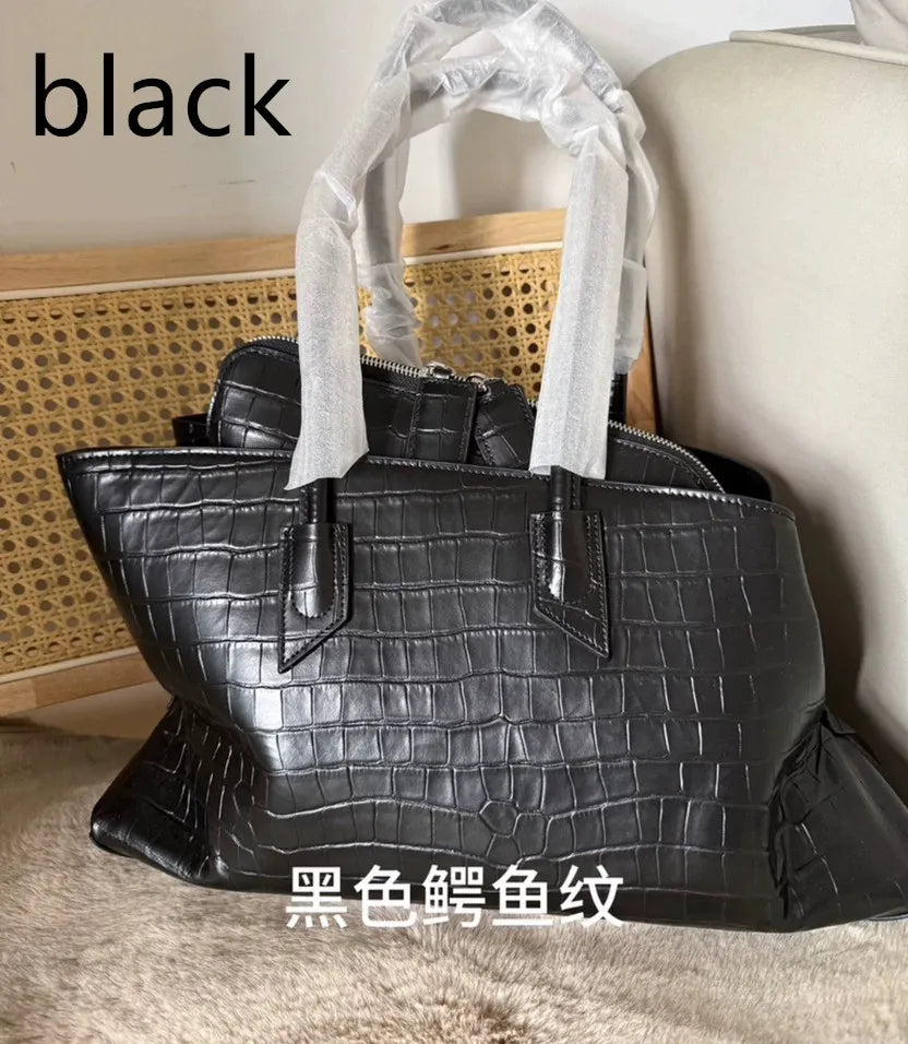 Retro Crocodile Pattern Large Capacity Tote Bag Design Women's Pleated  Leather Shoulder Bag Female Daily Commuter Bag 2025