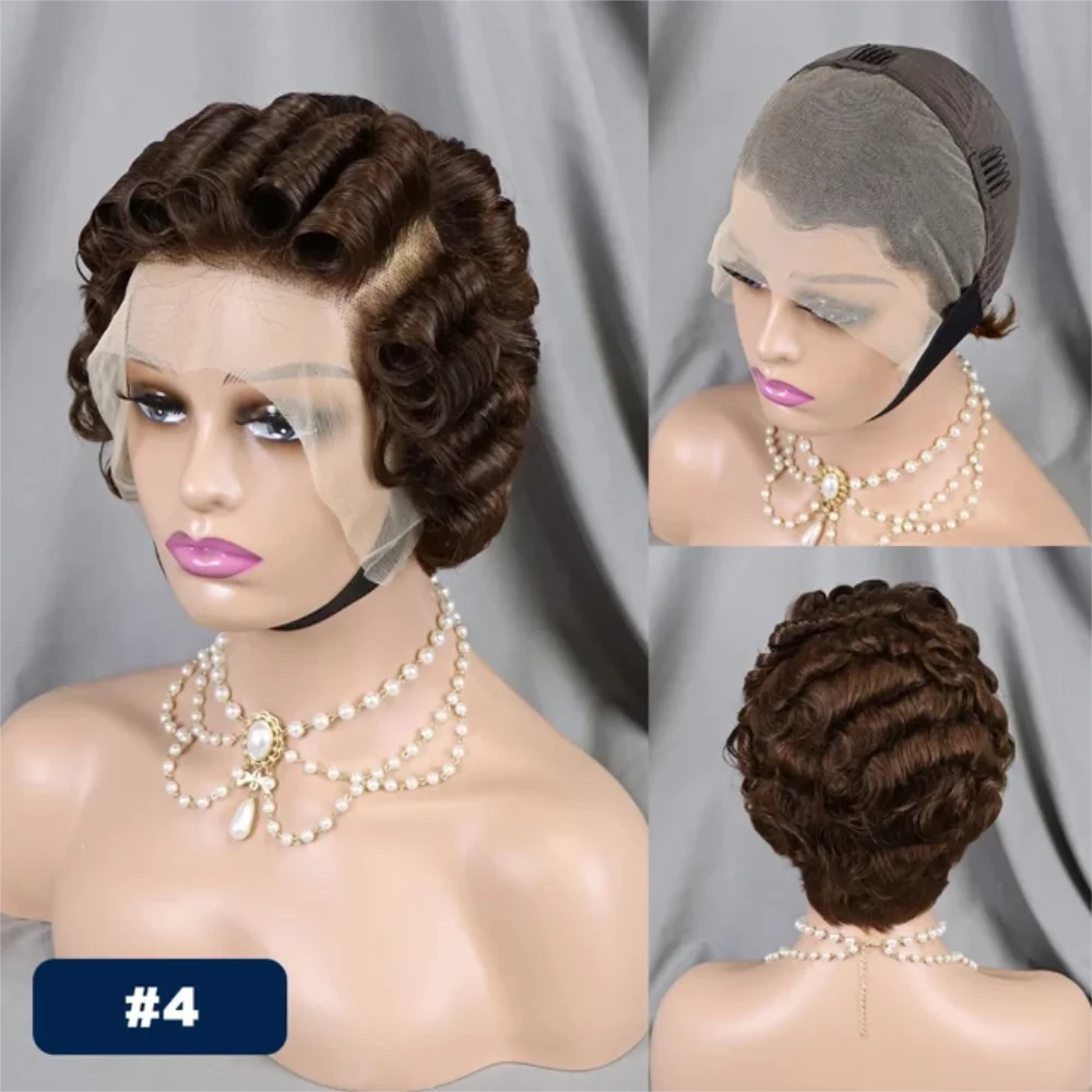 Pixie Cut Short Curly Lace Front Human Hair Wig for Women