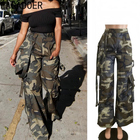 FAGADOER Fashion Camouflage Loose Pants Women High Waist Cargo Pocket Patchwork Pants Female Y2K Streetwear Bottoms 2025 New