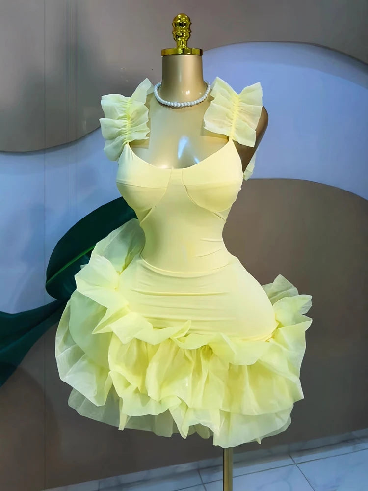 Elegant Ruffled Hem Sleeveless Mini Dress for Women