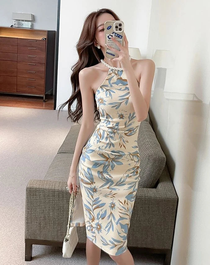 Dresses for Women Tight Split Flower Off Shoulder Midi Woman Dress New in Cheap Casual on Sale Clearance Beach Promotion Clothes