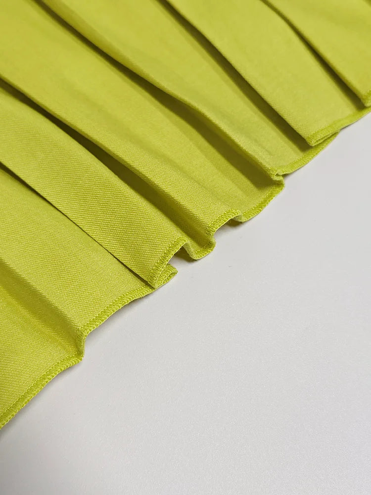 Beautyblue Elegant Retro Green Pleated Skirt Women's Long Skirts Fashion Loose High Waisted Split-Side with Belt Elegant Bottoms