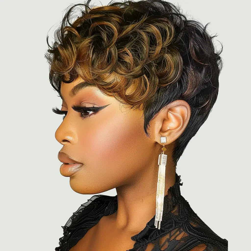 Daily Use Black Short Curly Elf Natural Look Wig for Women