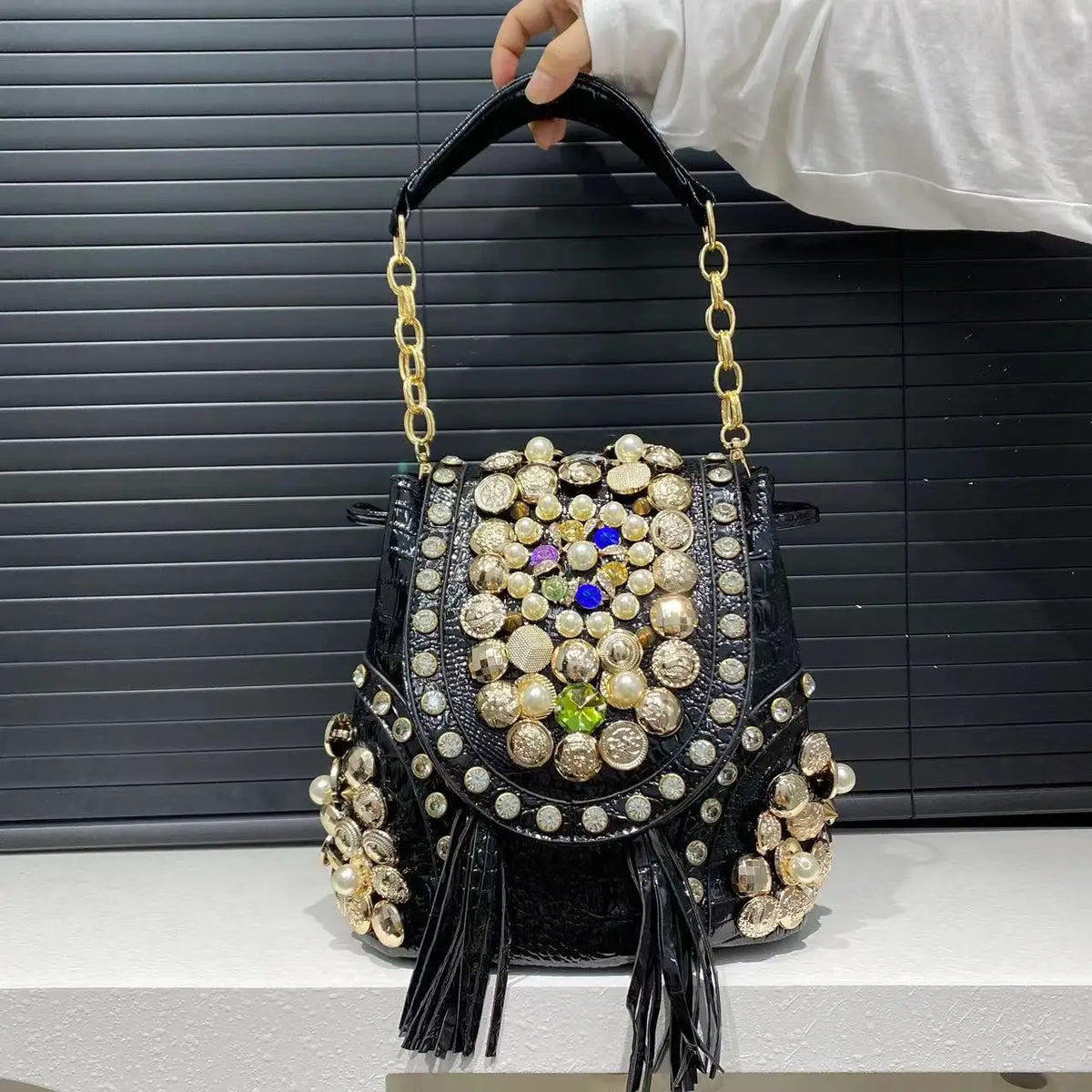 Women's New Backpack Elegant Diamond-encrusted Backpacks Multi-functional Beaded Trendy Crossbody Bucket Bag Large Capacity