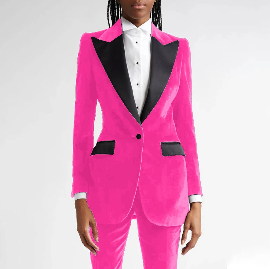 Classic Black Flannel Two Piece Business Suit For Women