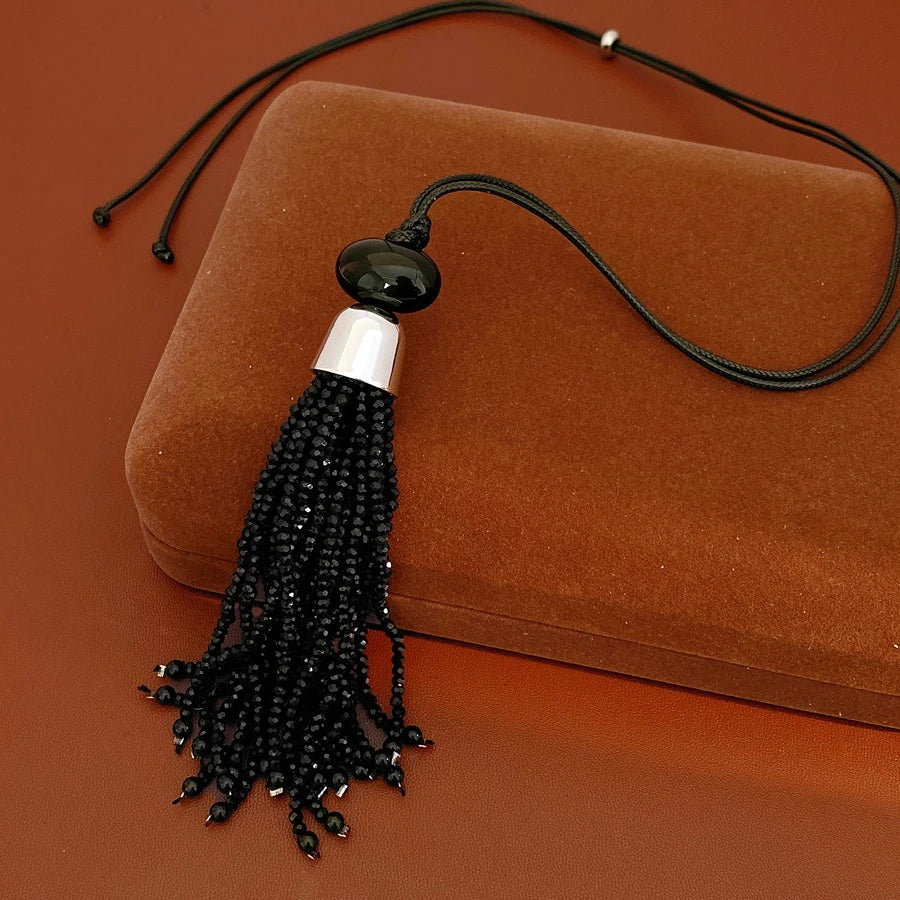 Glass Beaded Tassel Pendant Necklace
