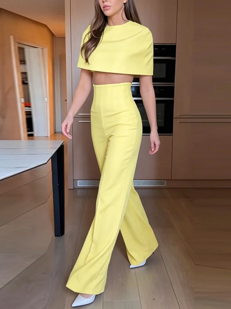 Elegant Wide Leg Pants And Blazer Three Piece Set For Women