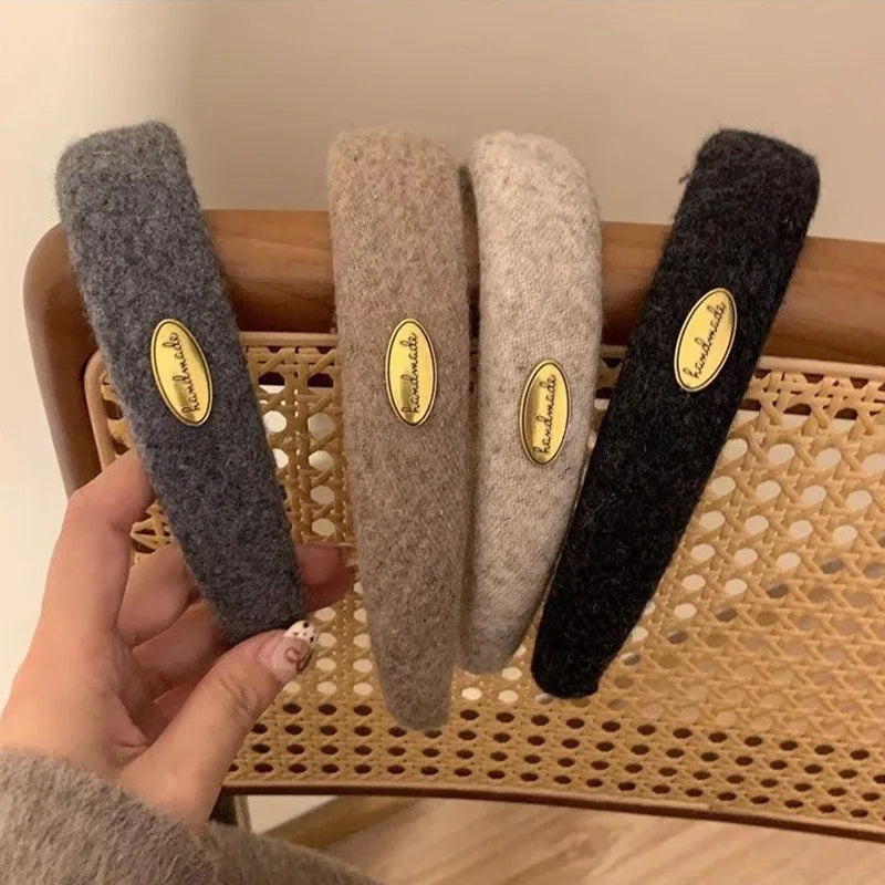 Wide Gold Emblem Wool Felt Headband
