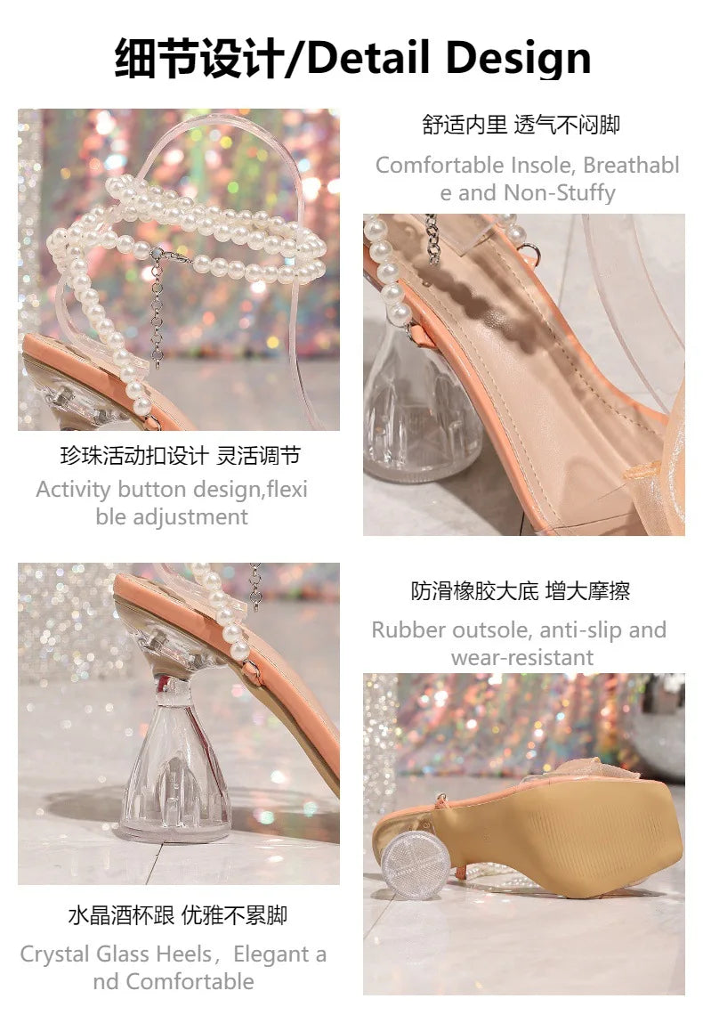 White Pearl Beaded Heeled Sandals