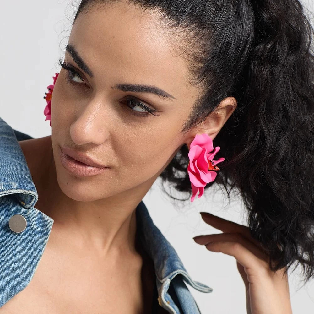 Exaggerated Ethnic Handmade Flower Drop Earrings Bohemian Acrylic Lovely Earrings High Quality Statement Female Jewelry