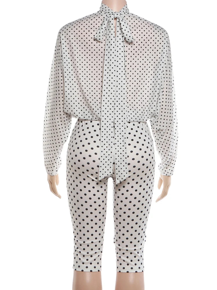 Polka Dot See Through Crop Top and Shorts Set for Women