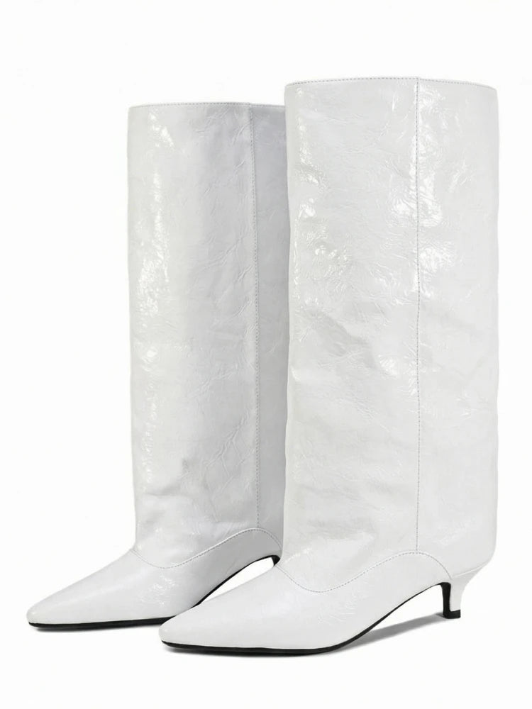 Crocodile Print Wide Shaft Kitten Heel Knee High Boots for Women