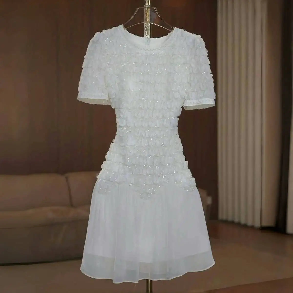 White French Inspired Light Luxury Short Sleeve Dress for Women