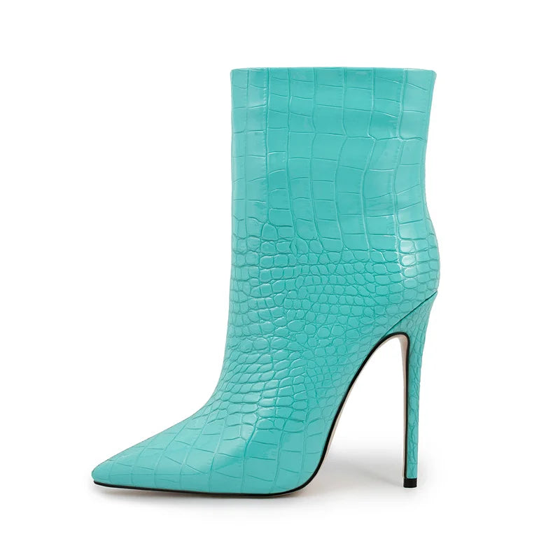 Pointed Toe Zipper Retro Stone Pattern Ankle Boots For Women