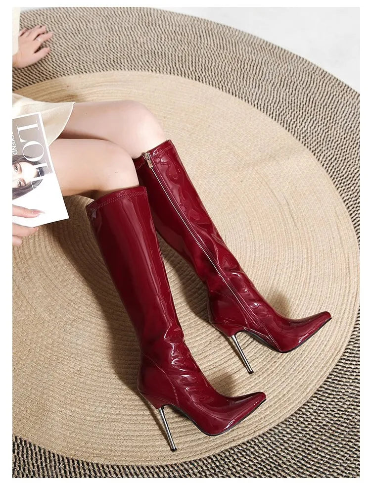 Black Pointed Toe Slim Knee Boots