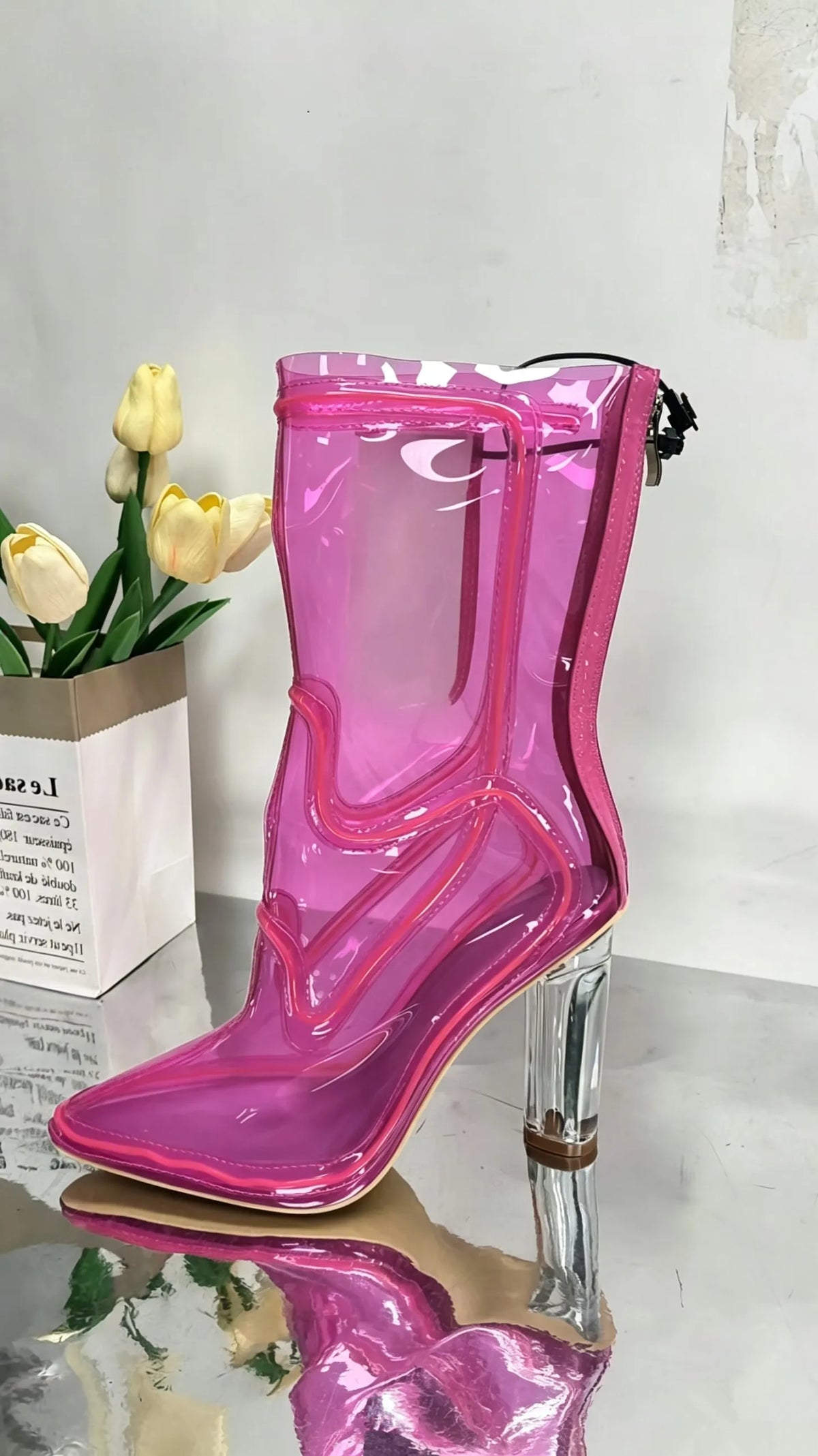 Light Up Transparent Ankle Boots With Block Heels for Women