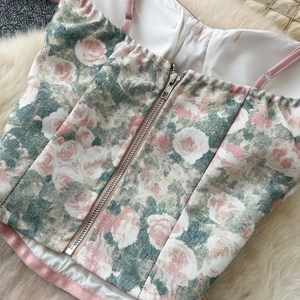 Bow Floral Satin Cami And Mermaid Skirt Set for Women