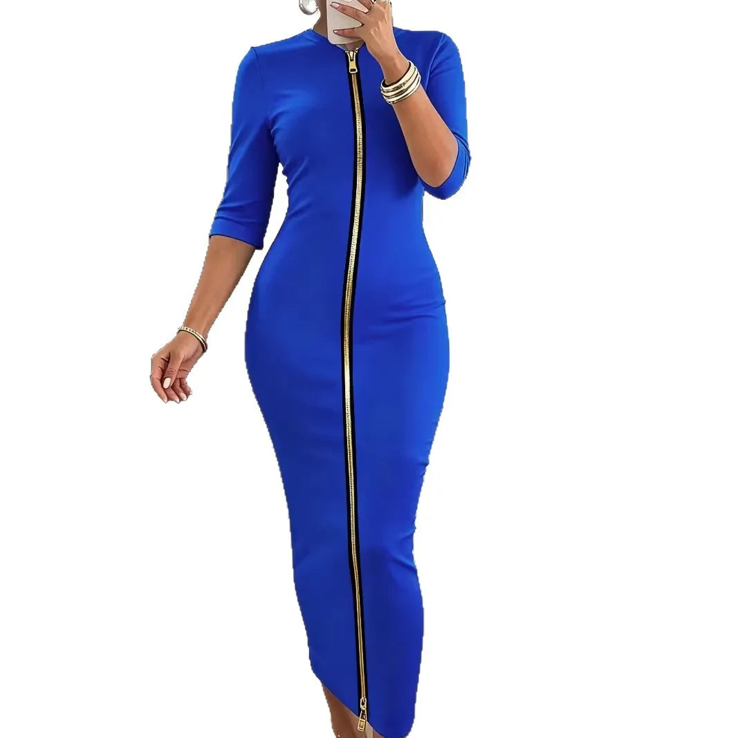 Elegant Mid Sleeve V Neck Ankle Length Dress for Women