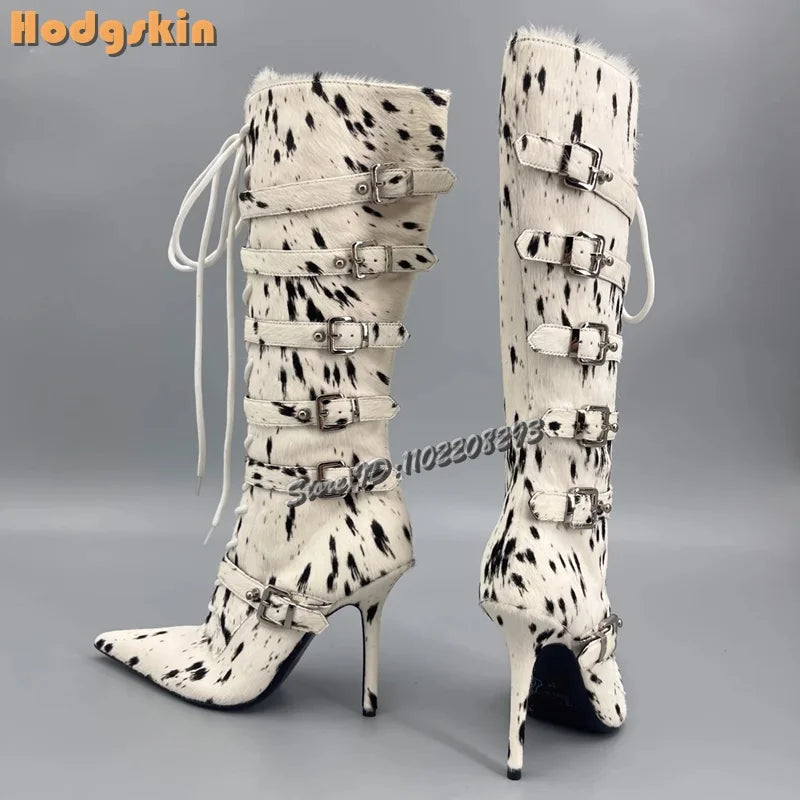 Faux Hair Over-the-Knee Pointed Toe Boots for Women