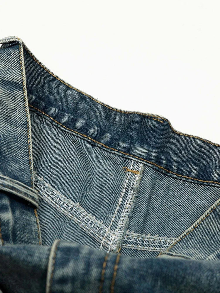 Vintage Washed Wide Leg Hip Hop Denim Jeans for Women