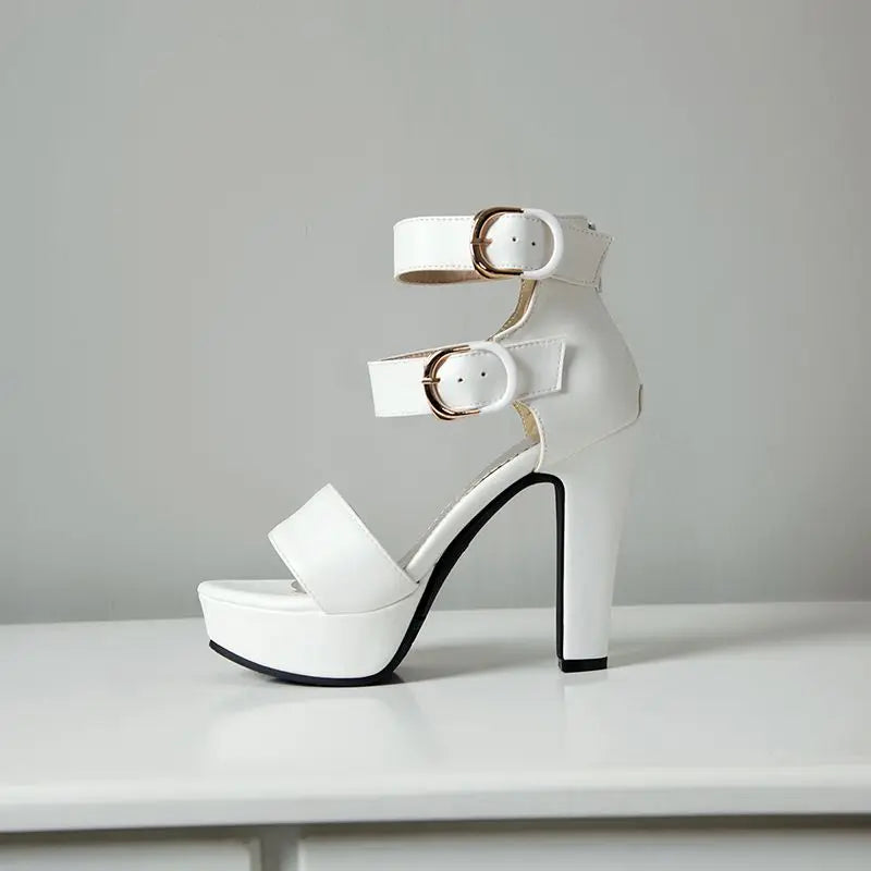 Chunky Platform Sandals with Zipper Buckles for Women
