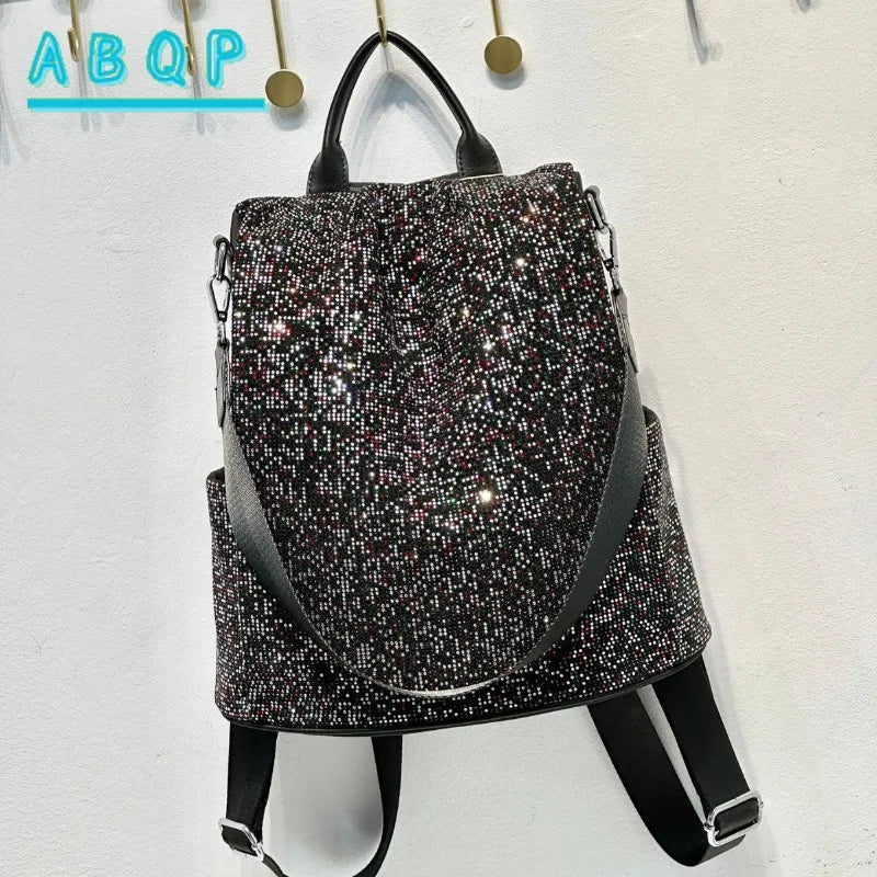 ABQP New Women's Diamond Backpack Large Capacity Women's Backpack Multifunctional Fashion Hot Diamond Casual Travel Backpack