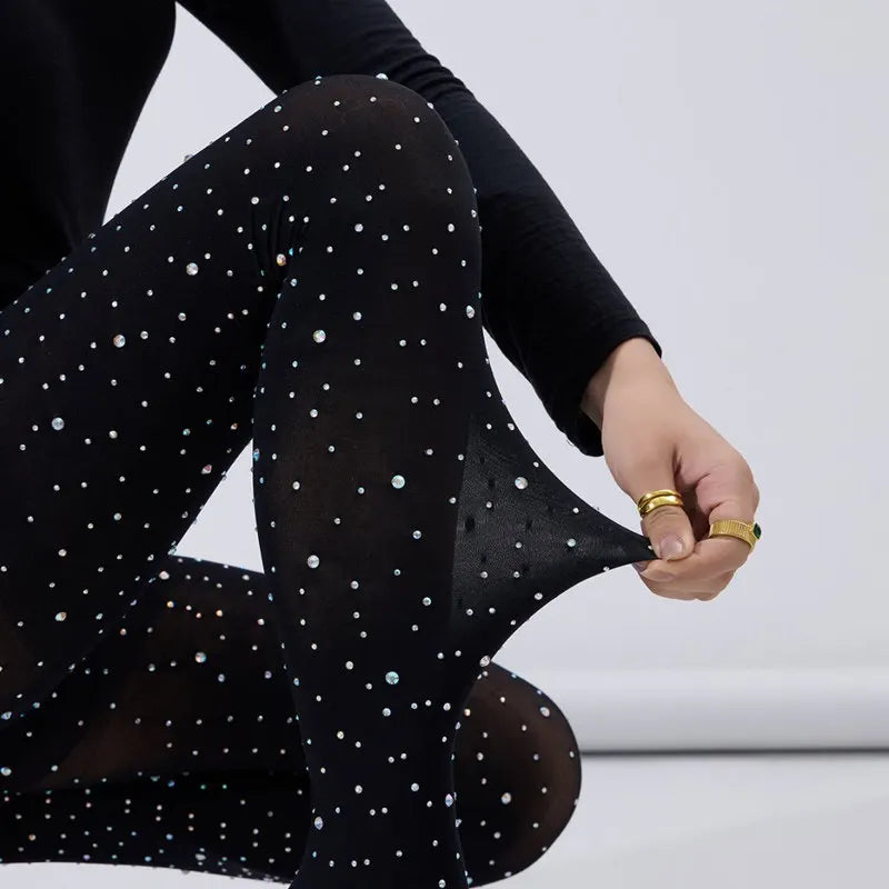 Black Lace Crystal Pointed Toe Over The Knee Boots For Women