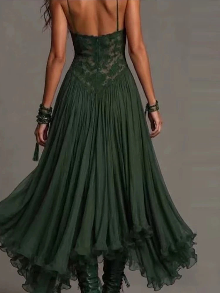 Backless V Neck Spaghetti Strap Maxi Dress for Women
