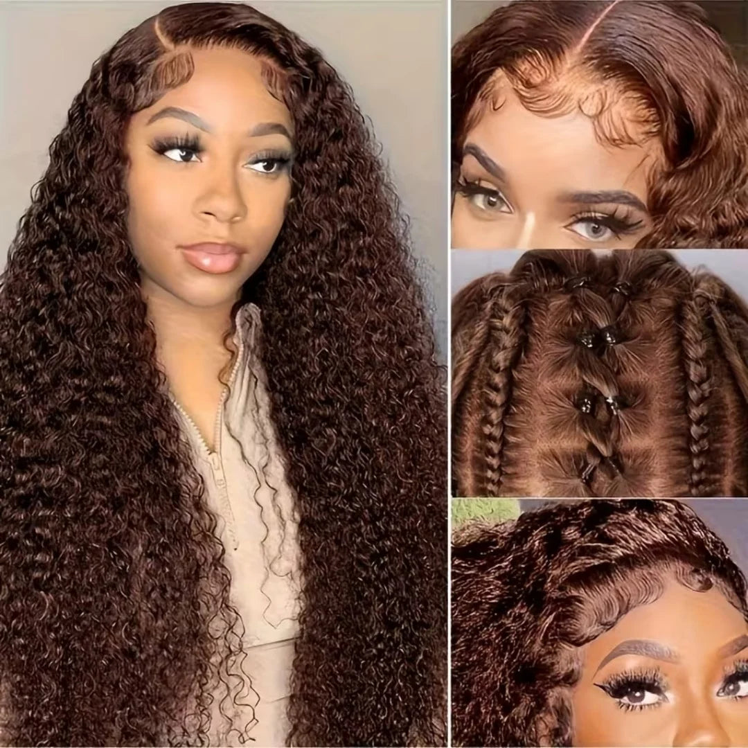 Curly Chocolate Brown Lace Front Human Hair Wig for Women