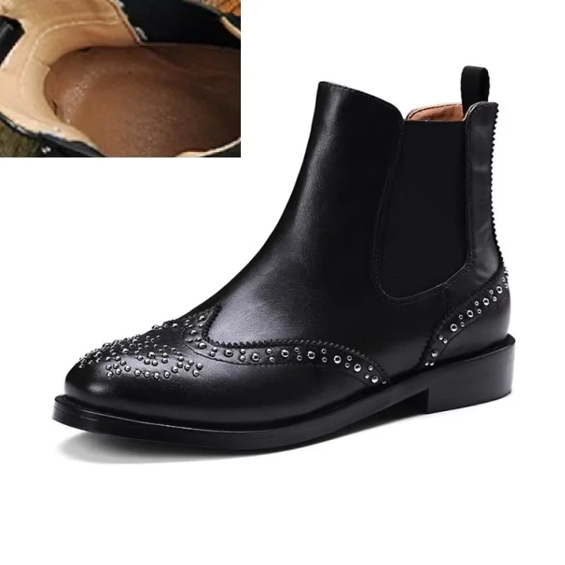 Rivet Patent Leather Slip On Ankle Boots for Women