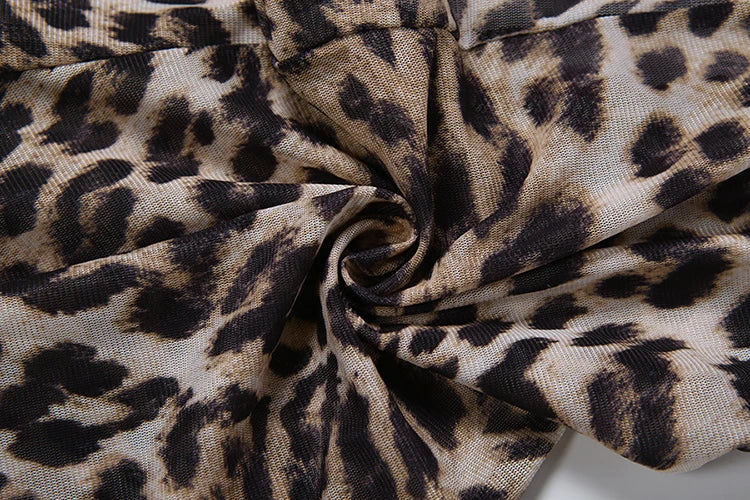 Leopard Print Sheer Ruffle Sleeve Romper for Women
