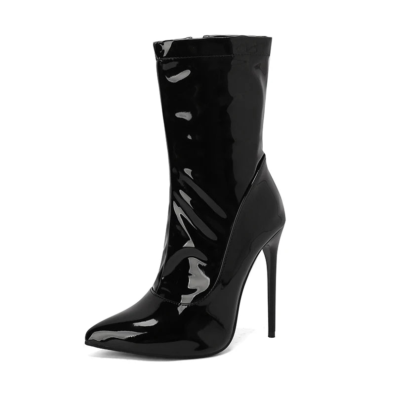 Pointed Toe Patent Leather Stiletto Ankle Boots for Women