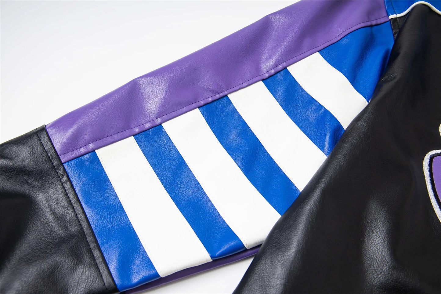 Trendy Cartoon Embroidery Color-Block Stand Collar Jacket Coat for Men and Women Autumn Winter Loose Casual Leather Jacket Coat