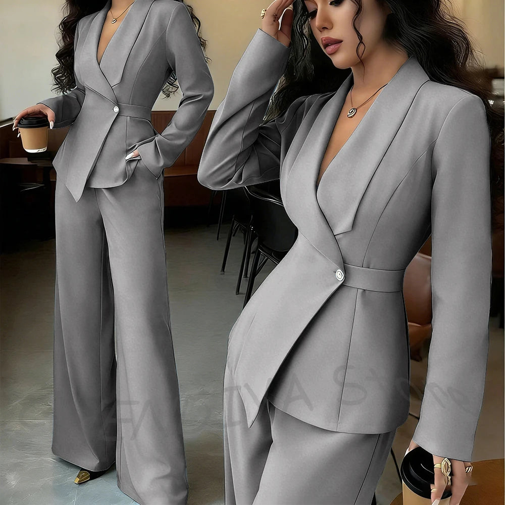 Elegant Office Lady Professional Suit Two Pieces Classic Shawl Lapel Single Button Outfit High Quality Women's Tailored Set