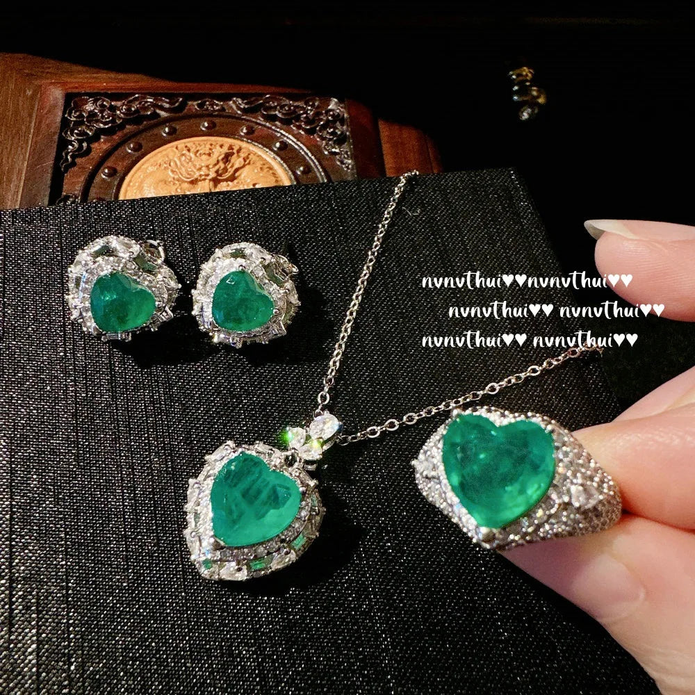 Heart Shaped Tourmaline Jewelry Set for Women