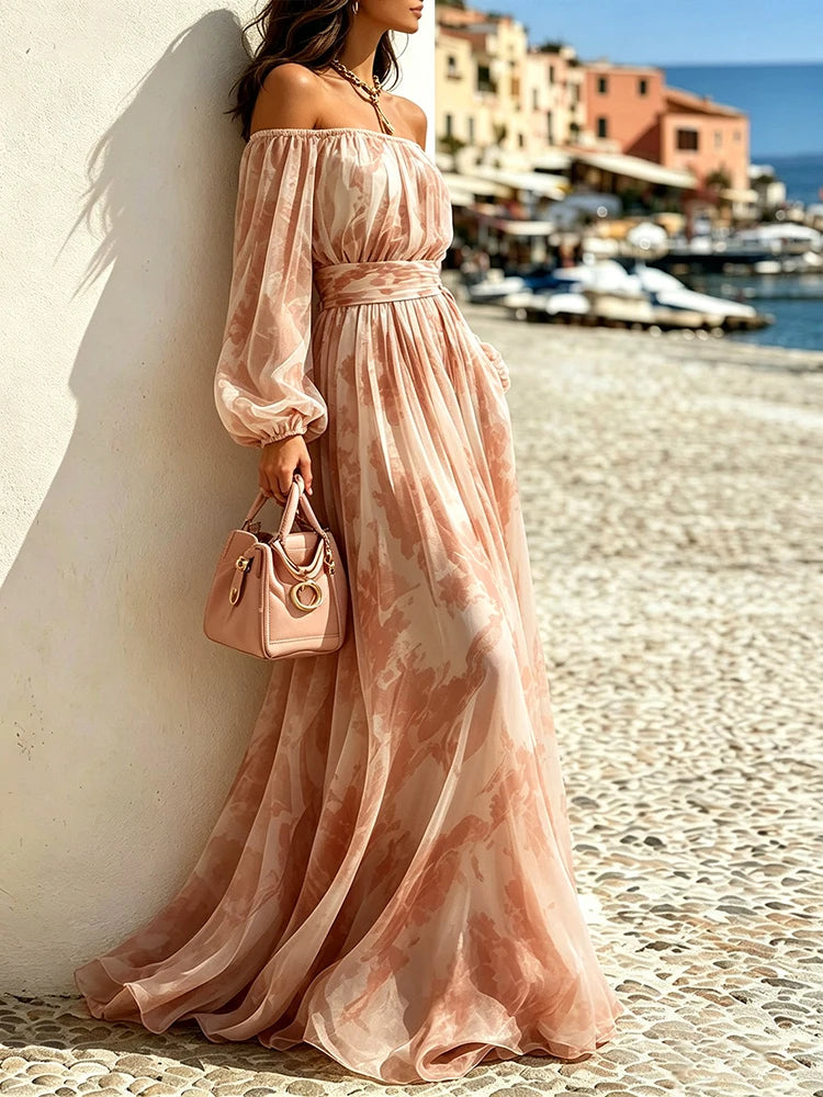 Floral Off Shoulder Hollow Out Maxi Dress for Women