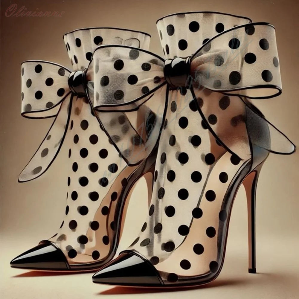 Elegant Polka Dot Tulle Pumps With Stiletto Heel For Women