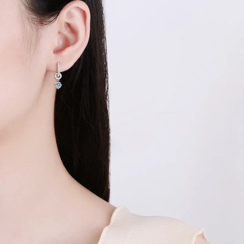 White Gold Plated Moissanite Drop Earrings for Women
