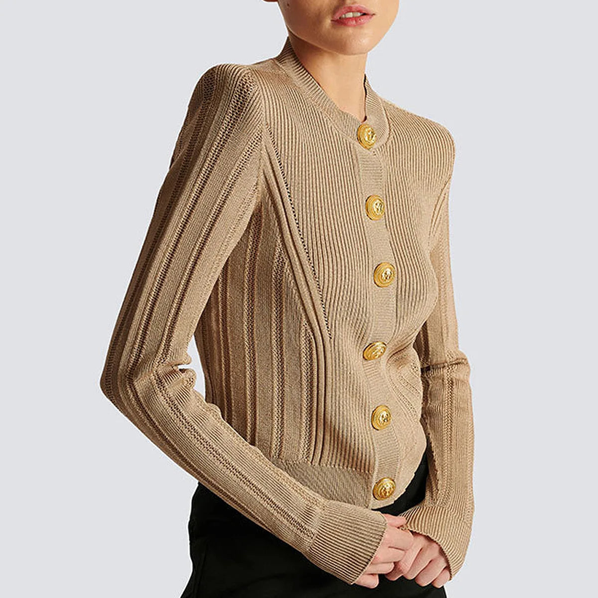 2025 Autumn New Fashion Crew Neck Long-sleeved Top Commuter Single-breasted Slim-fit Sweater Cardigan Jacket for Women
