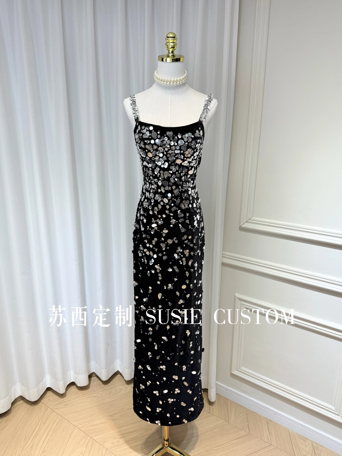 High-End Design Light Luxury Heavy Gradient Beaded Sequin Strap Split Long Dress Women's Birthday Party Elegant Gown Dresses