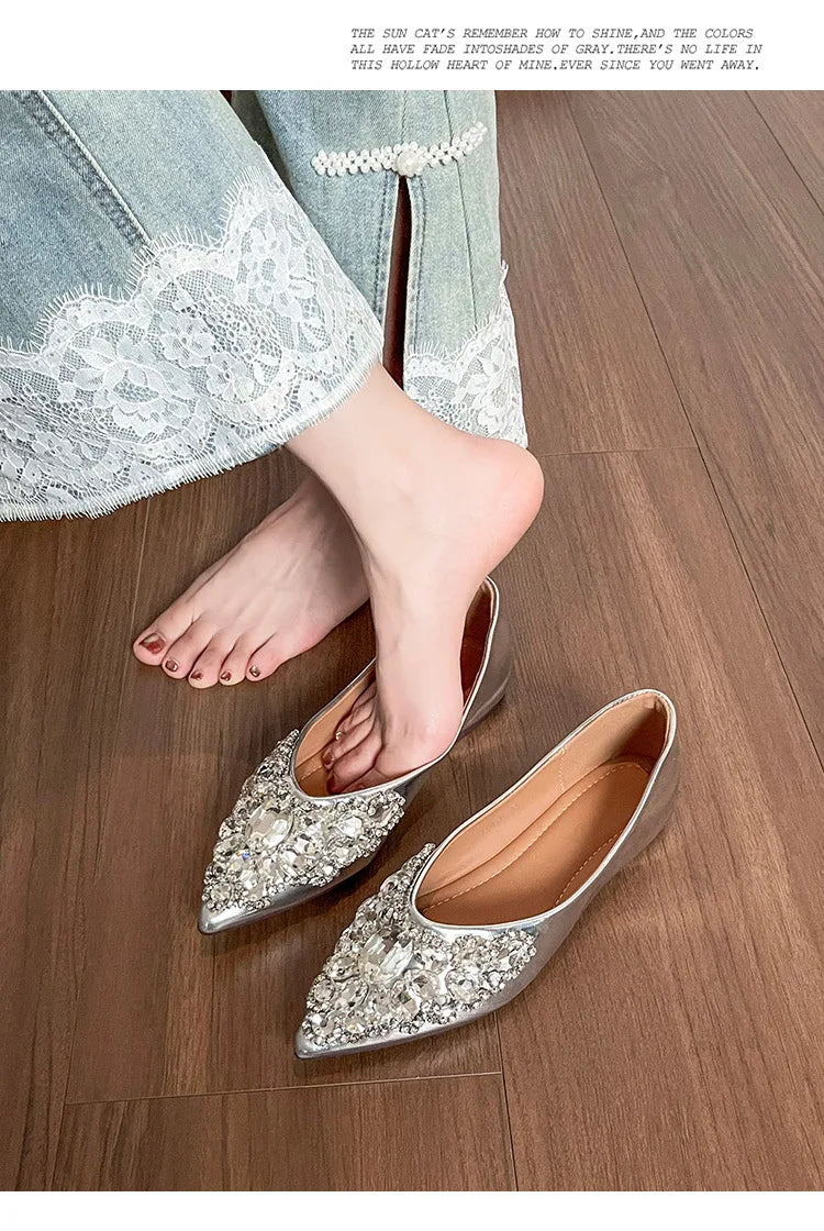 Elegant Patent Leather Rhinestone Ballet Flats for Women