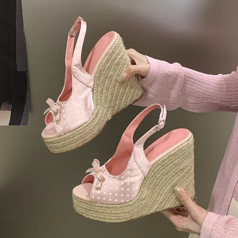 Casual Summer Woven Grass High Wedge Sandals for Women