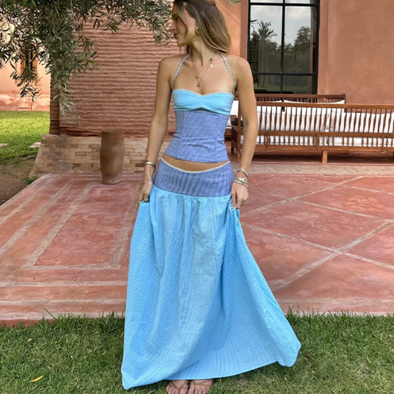 Elegant Backless Sleeveless Two Piece Set For Women