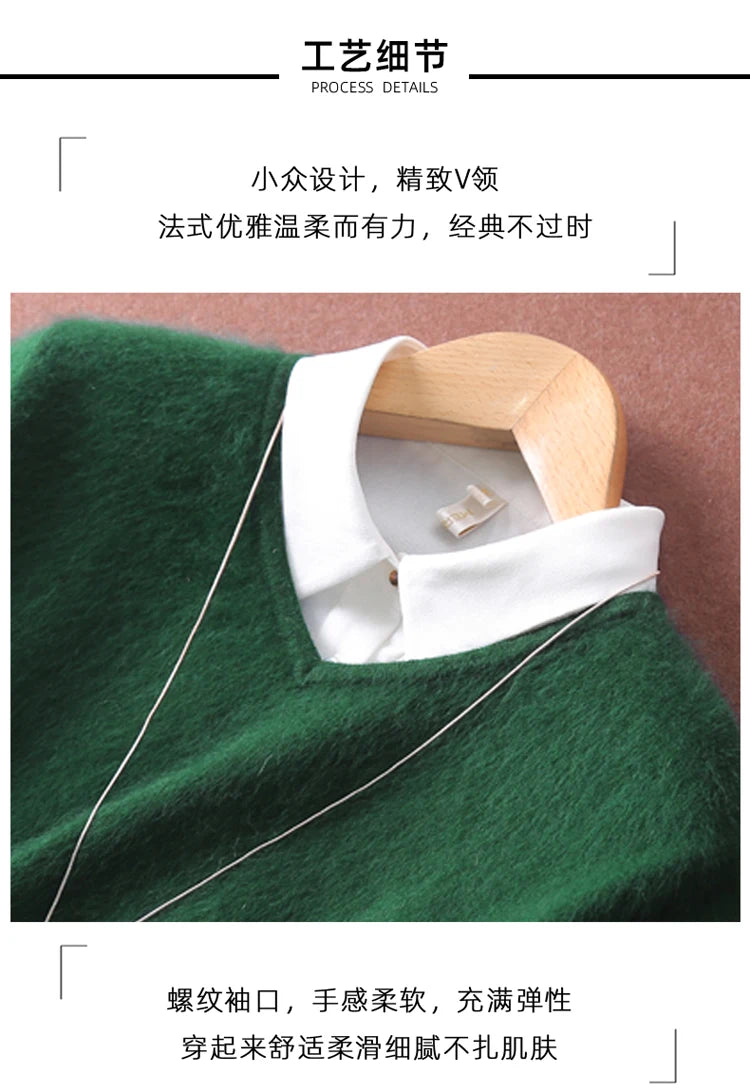 Soft Warm Loose Fit V Neck Cashmere Sweater for Women