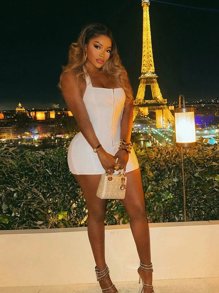 Weird Puss Zip Halter Romper Women  2025 Summer Stretch Fitness Sporty Hipster Backless Sleeveless Playsuit Casual Trend Outfits