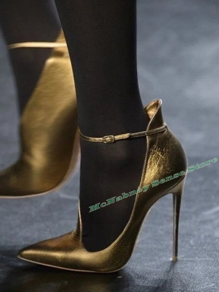Cut Out Pointed Toe Pumps With Buckle Strap For Women