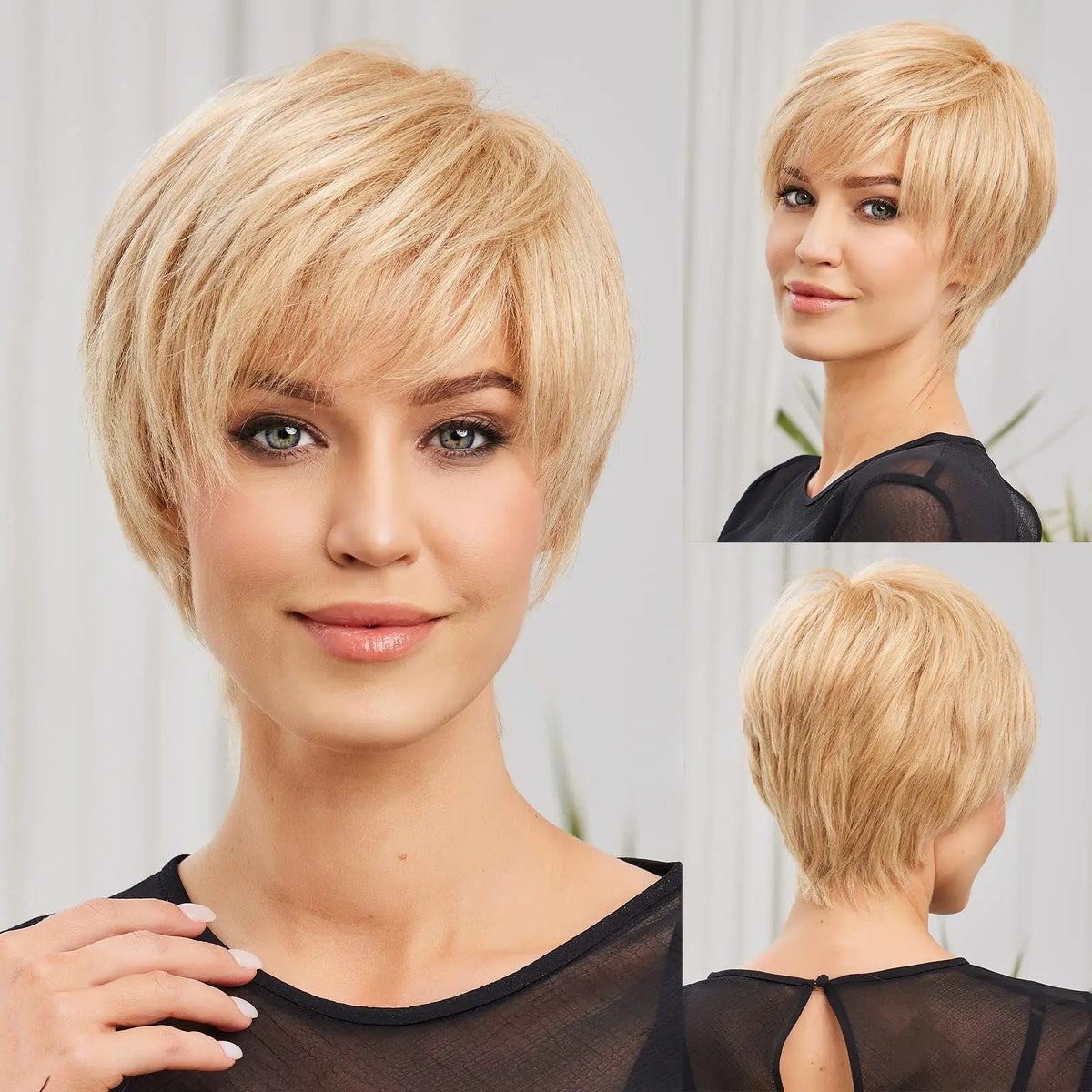 Short Layered Ombre Blonde Pixie Cut Wig With Bangs For Women