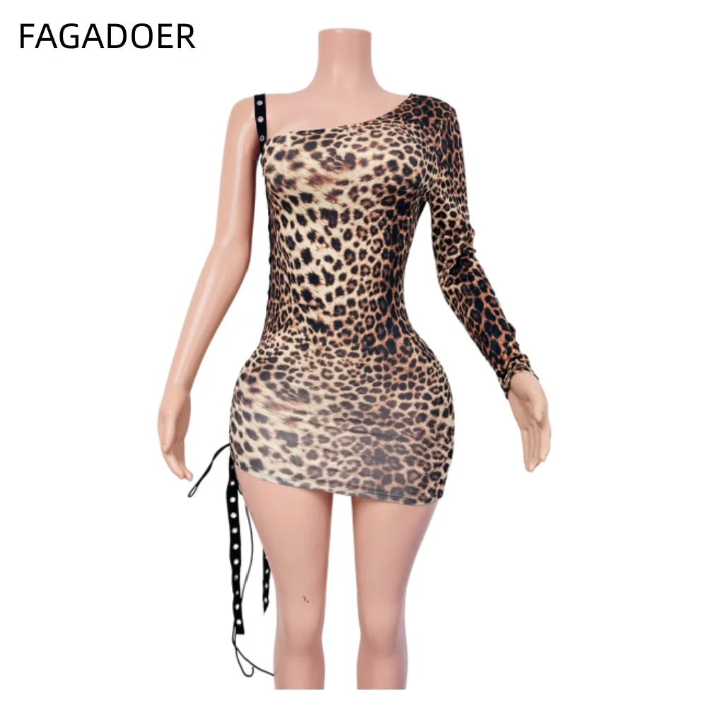Leopard Print Off Shoulder Backless Bandage Patchwork Dress for Women