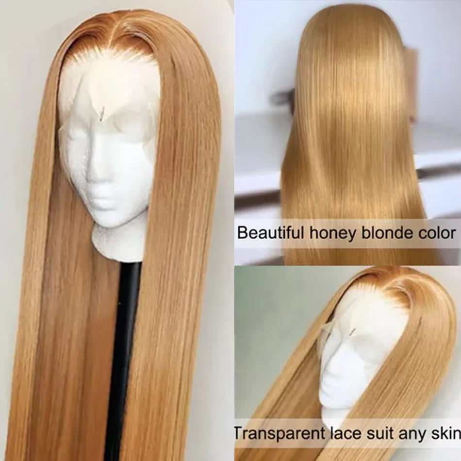 Honey Blonde Bone Straight Lace Front Human Hair Wig for Women