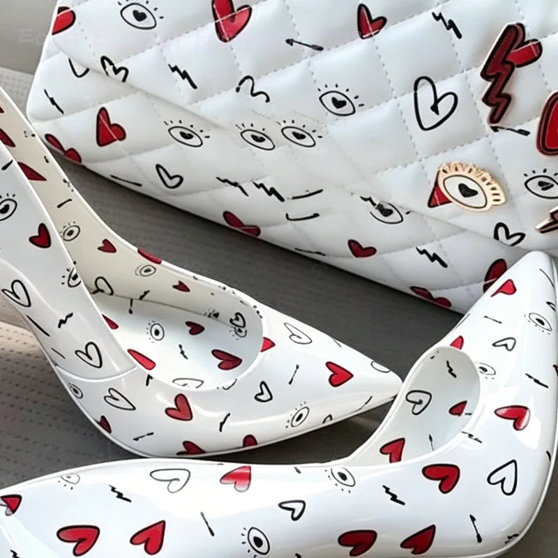 Stylish White Pointed Toe Polka Dot Party Heels for Women